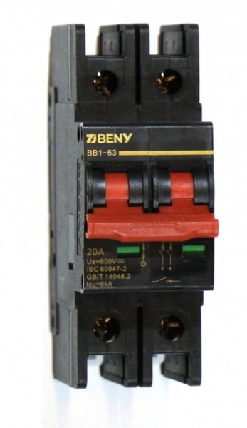 Автоматический выключатель постоянного тока ZJBeny 2П 20А В 600V