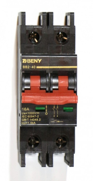 Автоматический выключатель постоянного тока ZJBeny 2П 16А В 1000V